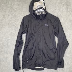 REI Co Op black fullzip jacket windbreaker outdoors hoodie camping hiking S
